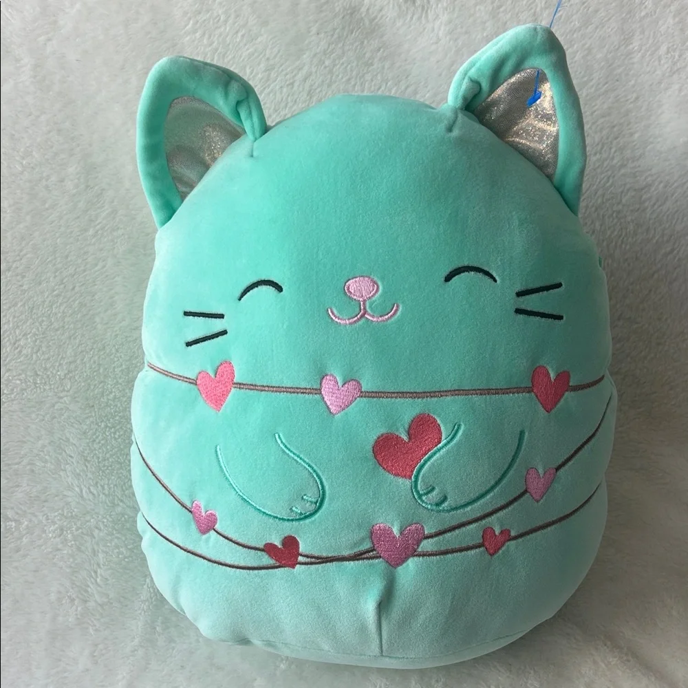 Rare valentine Squishmallow Plush Cat Toy with Pink Hearts
